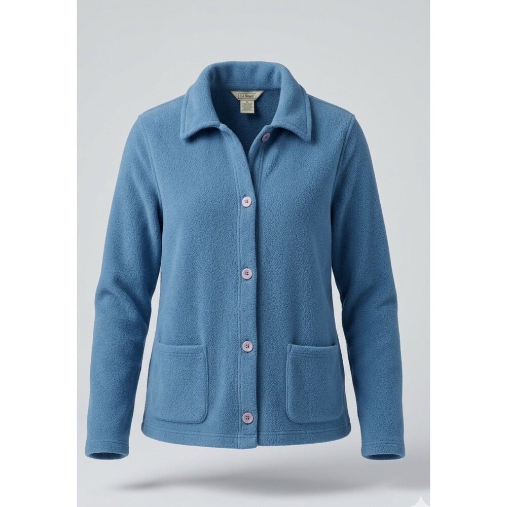 L.L.Bean Fleece Jacket Women's XL Blue Button Front Soft Cozy Warm